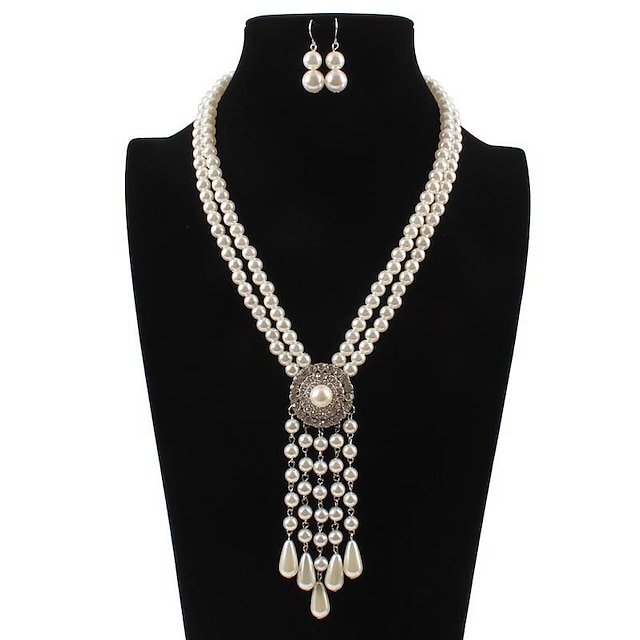  Pendiente Collar con perlas Collar Pendientes Retro Antiguo 1920s Legierung Para El gran Gatsby Cosplay Mujer Joyería de disfraz Joyería de moda