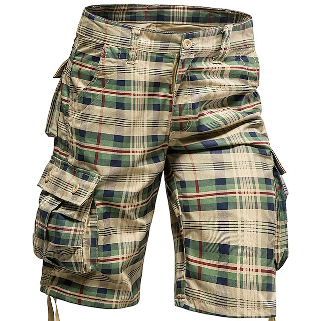  Hombre Pantalón Corto Cargo Pantalón corto Bermudas Bolsillo Plaid Comodidad Transpirable Exterior Diario Noche Casual Grande y alto Verde Trébol Caqui