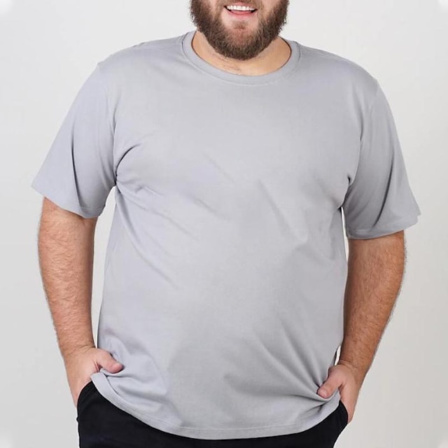  Men's Plus Size Big Tall T shirt Tee Tee Crewneck Black White Light Green Short Sleeves Outdoor Going out Basic Plain / Solid Clothing Apparel Cotton Blend Stylish Casual Tops