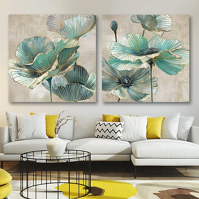  Oil Painting Hand Painted Square Floral / Botanical Modern Stretched Canvas