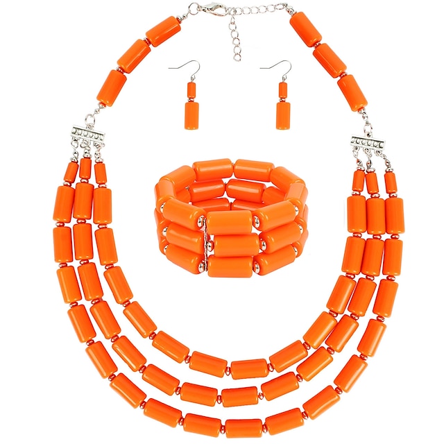  Collana di Perle Bracciale Orecchini 3 Pezzi Retro Vintage Anni 1980 Disco Art Deco Accessori per Donne Giorno dei Re Arancione Casual Quotidiano