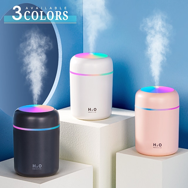  Humidificador de aire h2o de 300ml, mini difusor de aroma usb portátil con niebla fría para dormitorio, hogar, coche, purificador de plantas, humificador