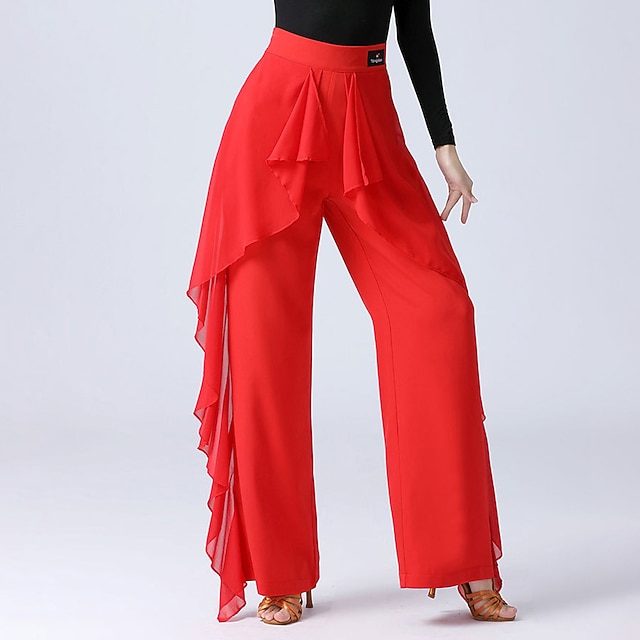 Women's Latin Dance Ballroom Dance Top Ruffles Pure Color Splicing Women's Performance Short Sleeve