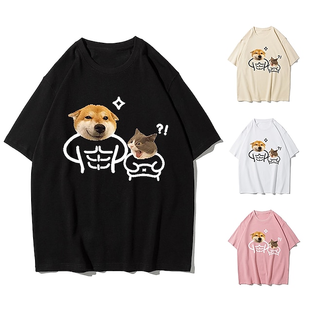  Animal Gato Perro T-Shirt Estampado Estilo callejero Para Pareja Hombre Mujer Adulto Estampado en caliente Casual Diario
