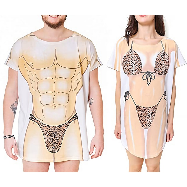  2-teiliges Bikini-Hemd-Vertuschungskleid für Paare Lustiger süßer Bikini-Druck für Badebekleidung