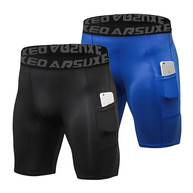 Arsuxeo Men's Running Tight Shorts Compression Shorts with Phone Pocket High Waist Base Layer