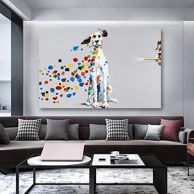  حضانة النفط اللوحة اليدوية رسمت باليد جدار الفن البوب الكلب الحيوان ديكور المنزل ديكور إطار ممتد جاهز للتعليق