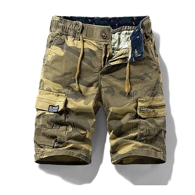  Men's Cargo Shorts Hiking Shorts Drawstring Zipper Pocket Multi Pocket Camouflage Letter Breathable Moisture Wicking Knee Length Casual Going out Casual Cargo Slim ArmyGreen Khaki Micro-elastic