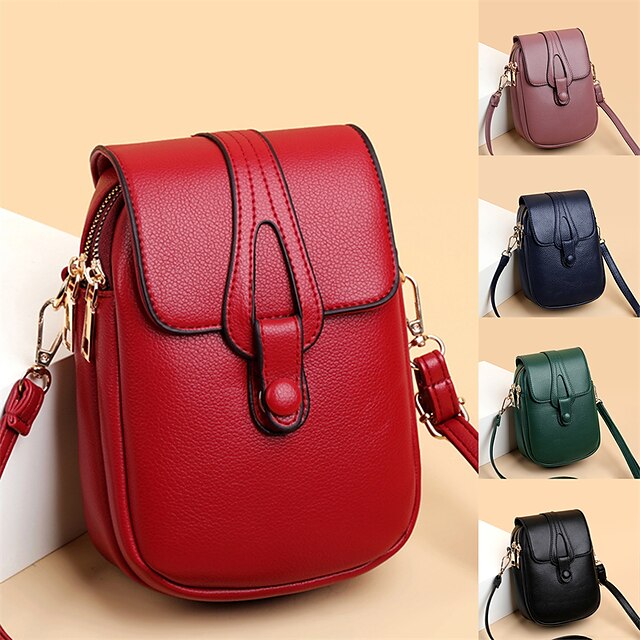 Retro Lozenge Print Mini Crossbody Bag, PU Leather Square Mobile Phone Bag,  Perfect Shoulder Bag For Daily Use