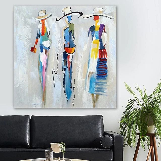 Oil Painting Hand Painted Square Abstract People Classic Modern Rolled Canvas (No Frame) 11
