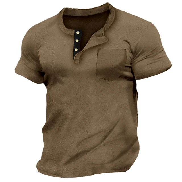 Men's Button T Shirt Henley Shirt Tee Top Short Sleeves Henley Summer Plain Fashion Designer Basic Front Pocket Vacation Street Going out Black White Red Top Tee for Men 9