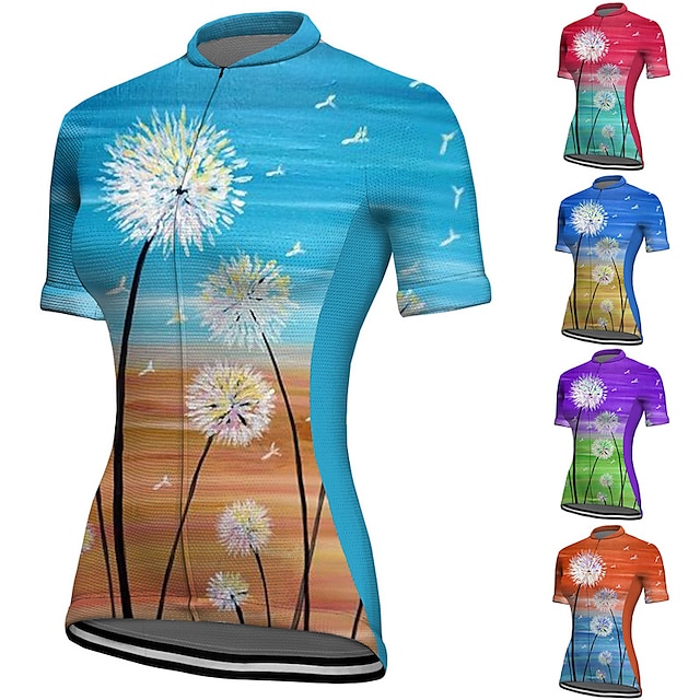  21Grams Women's Cycling Jersey Short Sleeve Bike Top with 3 Rear Pockets Mountain Bike MTB Road Bike Cycling Breathable Moisture Wicking Quick Dry Reflective Strips Violet Red Blue Graphic Sports