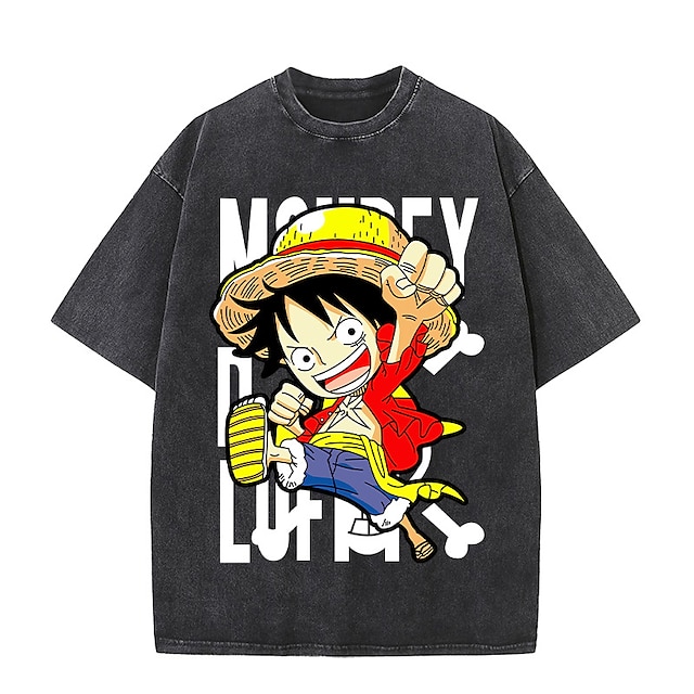  One Piece Monkey D. Luffy Tricou Tricou supradimensionat spalat cu acid Imprimeu Grafică Pentru Pentru cupluri Bărbați Pentru femei Adulți Spălare acidă Casul / Zilnic