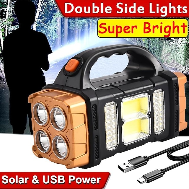  1pc multifuncional solar led+cob light com alça, carregamento usb à prova d'água para emergência de segurança de acampamento ao ar livre à noite