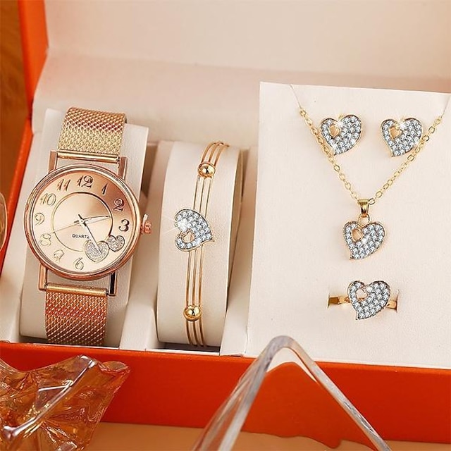  New Fashion Women Watches Bracelet Set Luxury Quartz Wrist Watches Ladies Elegant Heart Shape Jewelry For Valentine's Day Present
