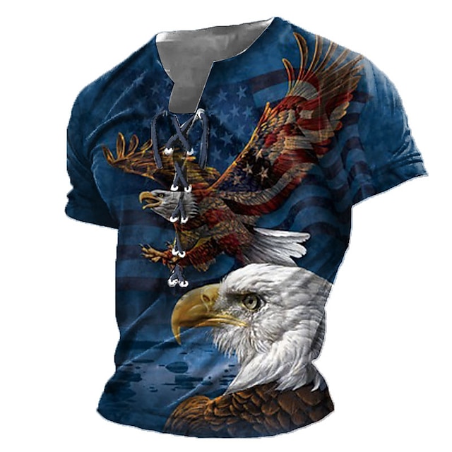 Lightinthebox Eagles Lace Up Mens 3D Shirt for Independence Day | White Summer Cotton | Graphic Fashion Designer Comfortable Men's 3D Print Tee Casual Daily Going