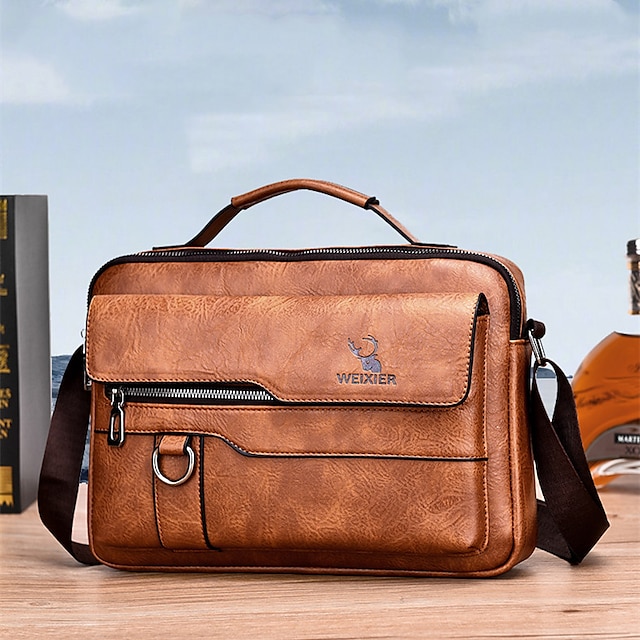  Vintage Leather Crossbody Bag Laptop Shoulder Bags Vintage Men Handbags Large Capacity PU Leather Bag For Men's Business Messenger Bags Tote Bag