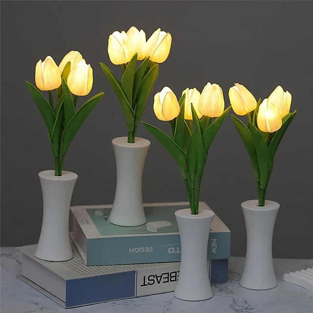  Tulipa led night light lâmpada de flor decorativa para casa para quarto de cabeceira decoração romântica luzes aa bateria iluminação branca quente