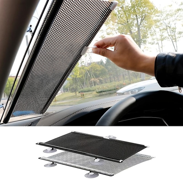  Car Windshield Sun Shade Blocker, Front Window Heat Shield Sunshades Durable 240T Protection Anti-UV Retractable Car Window Sunshades Car Accessories