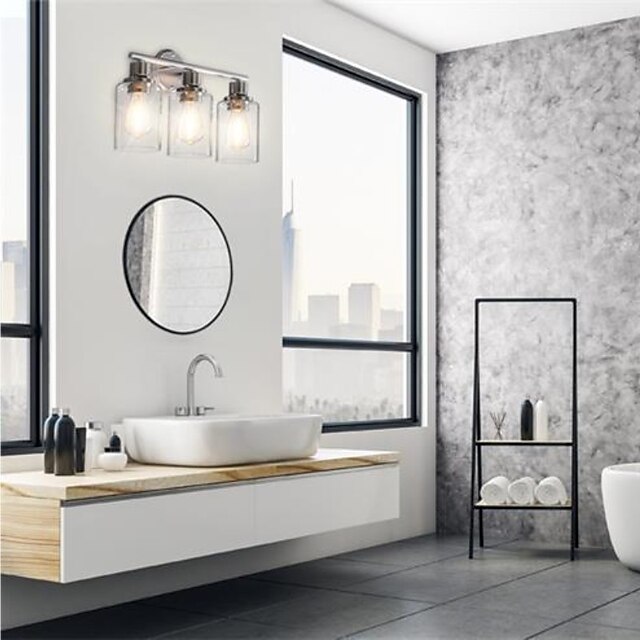  éclairage de salle de bain vanité lumière 3 lumières applique murale éclairage en laiton brossé salle de bain lumière avec abat-jour en verre clair salle de bain applique murale applique murale pour