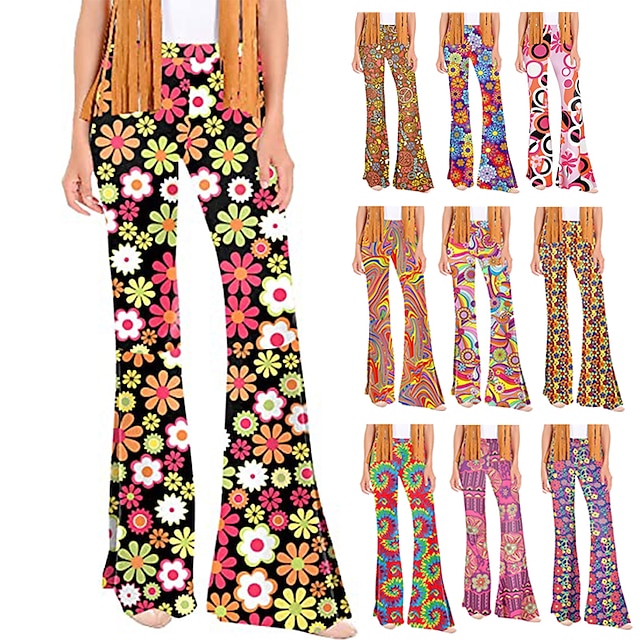  レトリ／ヴィンテージ ボヘミアン 1970年代 ディスコ ズボン ベルボトムパンツ ワイドレッグパンツ ヨガパンツ ヒッピー 女性用 パンツ