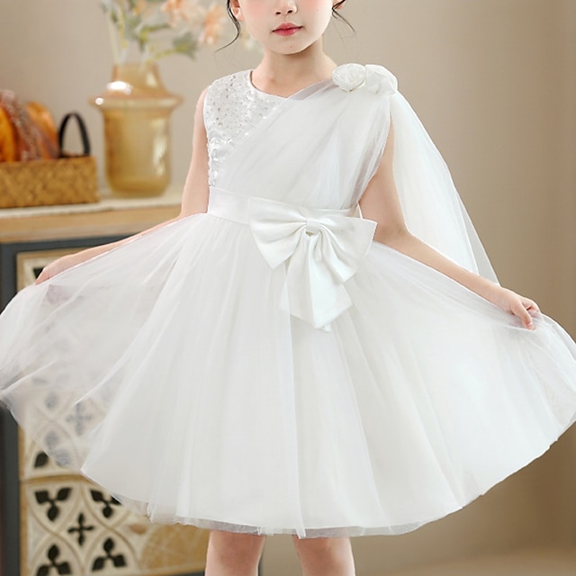  Kids Girls' Dress Sequin Butterfly Sleeveless Performance Cute Polyester Summer 4-13 Years White Champagne