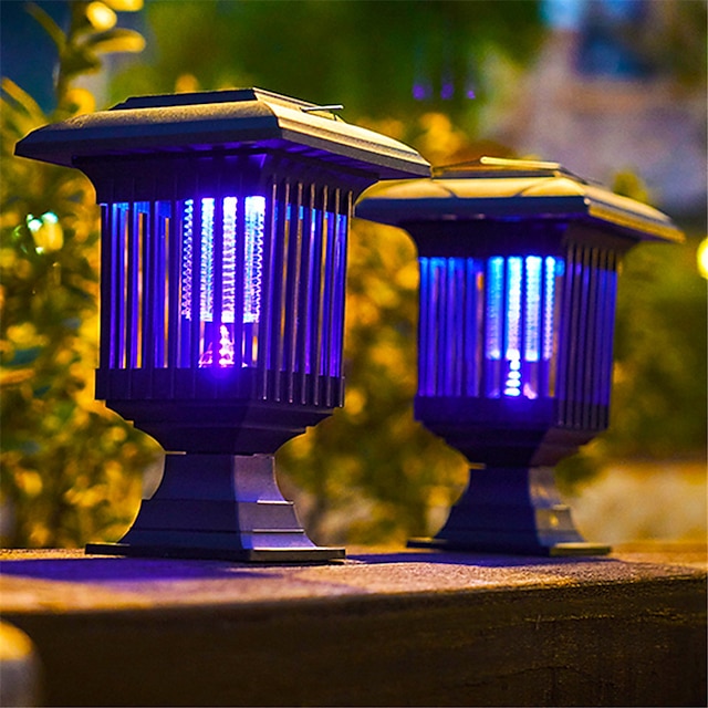  2 pièces solaire moustique lampe extérieure électrique moustique lampe jardin jardin moustique lampe anti-pluie contrôle de la lumière choc électrique moustique et attrape-mouches