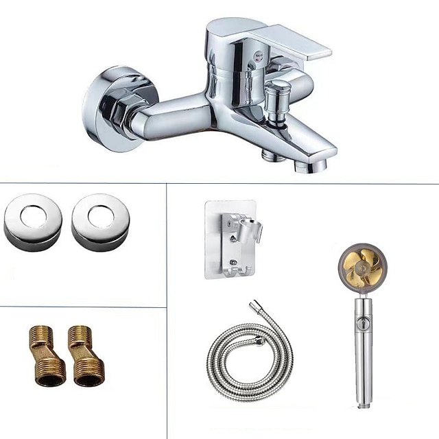  Miscelatore Doccia Barra Rubinetto A Parete Cromo Con Doccetta A Mano, Miscelatore Doccia Inferiore G1/2 Miscelatore Doccia Barra Tondo Montaggio A Parete