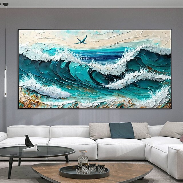  Handmade Oil Painting Canvas Wall Art Decor Original The Waves Abstract Landscapes Painting for Home Decor With Stretched Frame/Without Inner Frame Painting