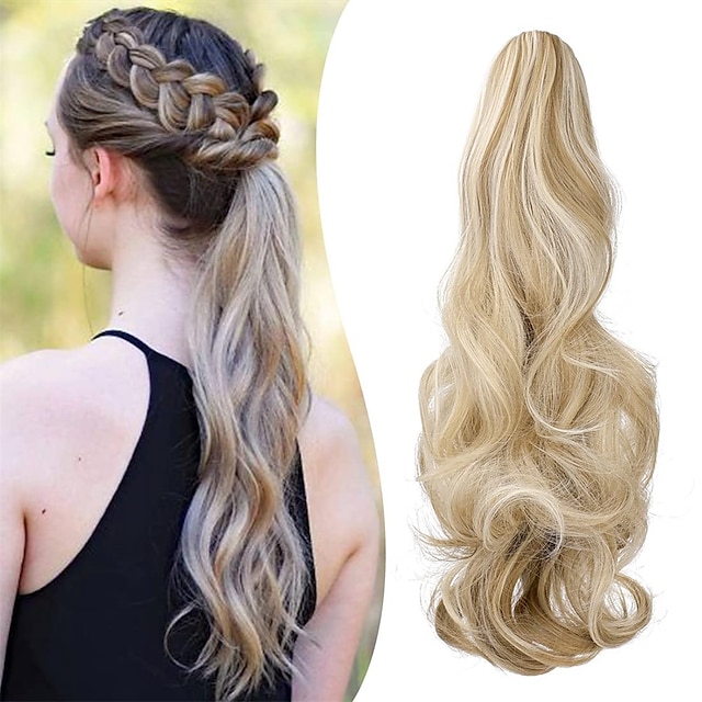  Claw Clip Ponytail Extension 18 Clip in Wavy Ponytail Hair Extensions Long Pony Tails for Women Extensions Ash Blonde Mix Light Bleach Blonde Wave Hairpiece