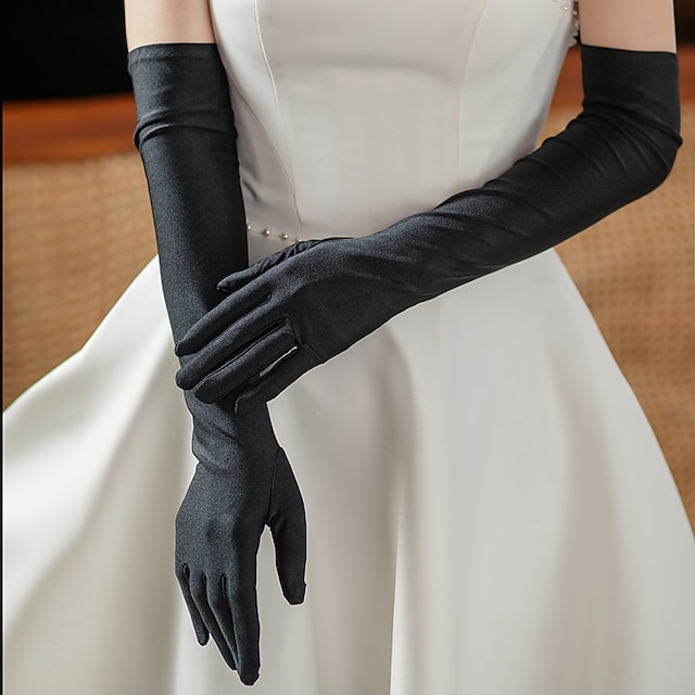  Satijn Ellebooglengte Handschoen Vintage-stijl / Elegant Met Zwart-redCubanHee / Pure Kleur Bruiloft / feesthandschoen
