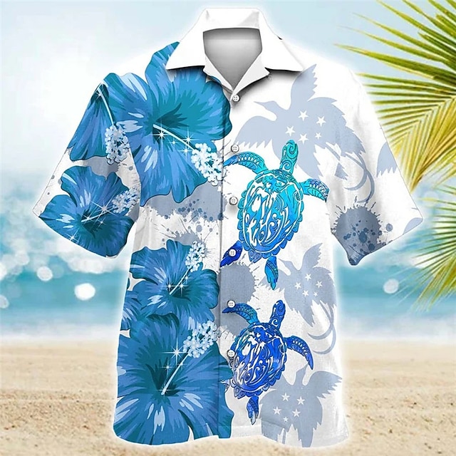  Voor heren Overhemd Hawaiiaans overhemd Bloemig Grafische prints Schildpadden Cubaanse kraag Rood blauw Paars Groen Buiten Casual Korte mouw Afdrukken Kleding Sport Modieus Streetwear Ontwerper