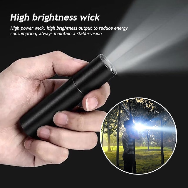  Mini Flashlight USB Rechargeable LED Flashlight Waterproof Telescopic Powerful Torch Lamp Outdoor Zoom Portable Torch