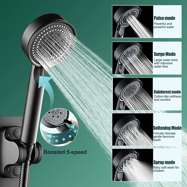 Głowica prysznicowa z 5 trybami i ręcznym strumieniem pod wysokim ciśnieniem, regulowaną, oszczędzającą wodę trzymaną głowicą prysznicową, akcesoria prysznicowe