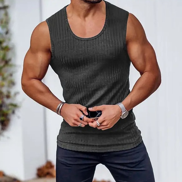  Bărbați Bluză Vest Top Sub Cămașă Cămașă fără mâneci Tricou din tricot cu nervuri Simplu Stil Nautic În aer liber Ieșire Fără manșon Îmbrăcăminte Modă Designer Muşchi