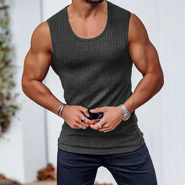 Men's Tank Top Vest Top Undershirt Sleeveless Shirt Sleeveless Crew Neck Summer Plain Fashion Designer Muscle Outdoor Going out Gym Black White Yellow Top Tee for Men 7