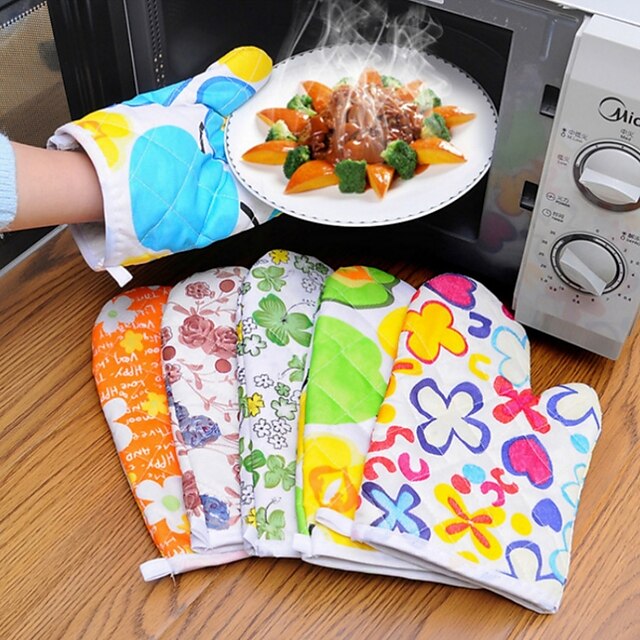 Mitten Microwave Oven Glove Cotton Insulated Baking Heat Resistant Gloves Oven  Mitts Terylene Non-slip Cute