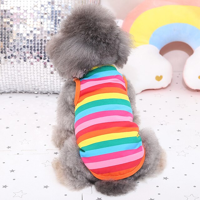  Dog Colorful Apparel Summer Rainbow Cotton T-Shirt Pet Vest Cool Breathable
