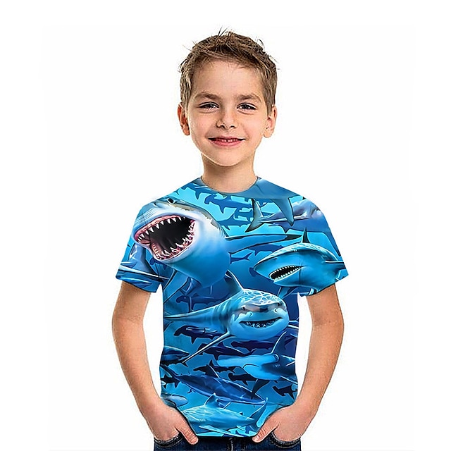  Kids Boys T shirt Tee Graphic Animal Shark Crewneck Short Sleeve Children Top 3D Print Outdoor Summer Sports Fashion Daily Blue 2-13 Years