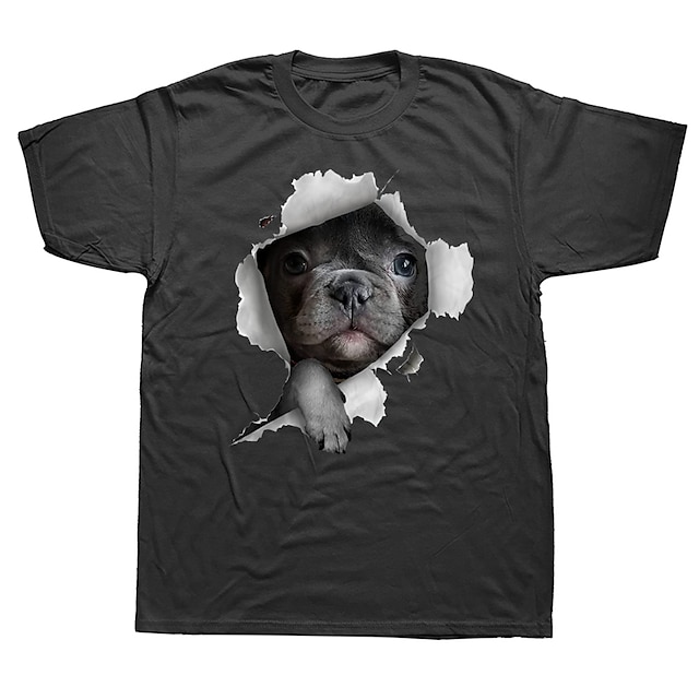  Animal Bulldog francés T-Shirt Estampado Estilo callejero Para Pareja Hombre Mujer Adulto Estampado en caliente Casual Diario