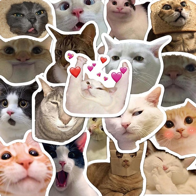 50 gatos fofos populares engraçados pacote de emoji gato & adesivo de graffiti de planta adesivos à prova d'água para laptops garrafas de água capacetes bagagem