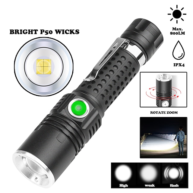  lanterna ultra brilhante com tocha de brilho xhp50 com zoom portátil luz de acampamento de longo alcance à prova d'água adequada para aventura