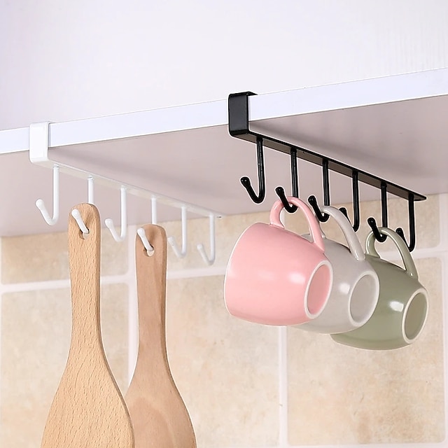  järn 6 krokar förvaringshylla garderob skåp metall under hyllor mugg kopp hängare badrum kök arrangör hängande hållare