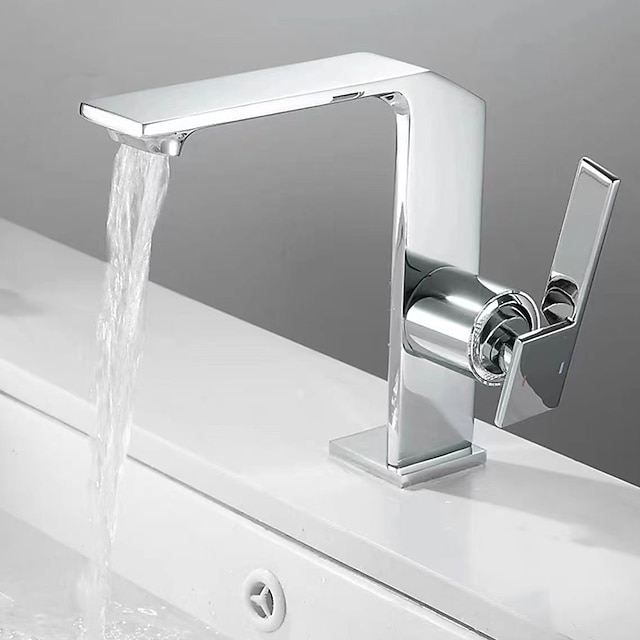  Waterfall Bathroom Sink Mixer Faucet Brass, Single Handle Washroom Basin Taps One Hole Faucets with Hot and Cold Hose, Waterfall Spout Brass Bathroom Tap Chrome Black Gold Grey