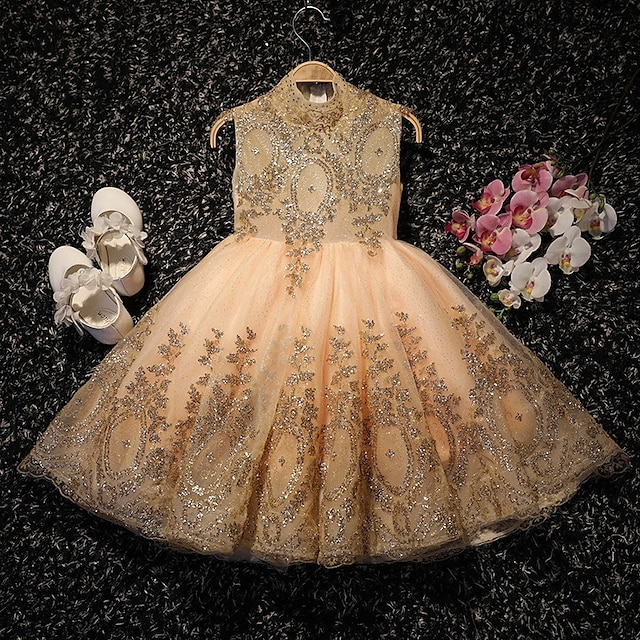  Детское праздничное платье для девочек, однотонное сетчатое платье принцессы без рукавов с милой сеткой, платье-футляр до середины икры, тюлевое платье, лето, весна, осень, 2–12 лет, шампанское