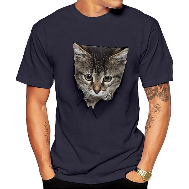 Graphic Cat Wine A B T shirt Tee Casual Style Men's Graphic Cotton ...
