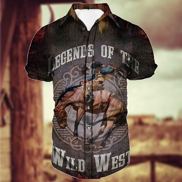 Hombre Camisa Letra Estampados Cosecha Cowboy Cuello Vuelto Negro