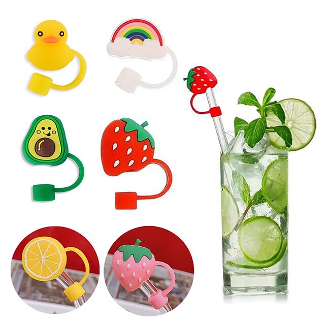 Cute Cartoon Reusable Drinking Straw Tips Cover Reusable Soft Rubber