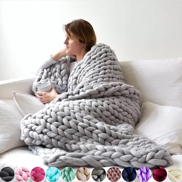 Super Thick Wool Handwoven Blanket Sofa Blanket Cover Blanket Knitting Thick Thread Blanket