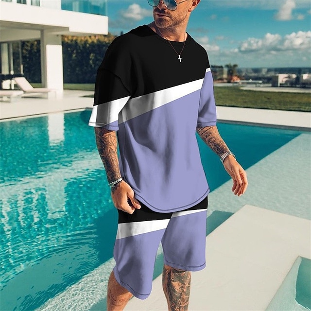  Homens Conjunto de shorts e camiseta Roupas de camiseta Gráfico Bloco de cor Gola Redonda Roupa Impressão 3D Ao ar livre Diário Manga Curta Impressão 3D 2 Peças 2pcs Designer Casual Confortável